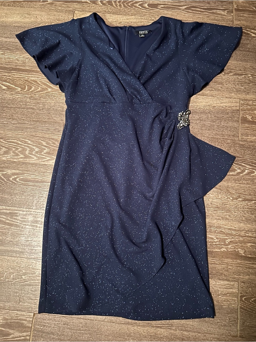 Kensie Navy Midi Dress with Embellished Waist